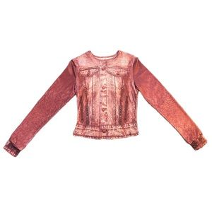 NWOT Long Sleeve Dark Pink Denim Graphic Print Top - Medium